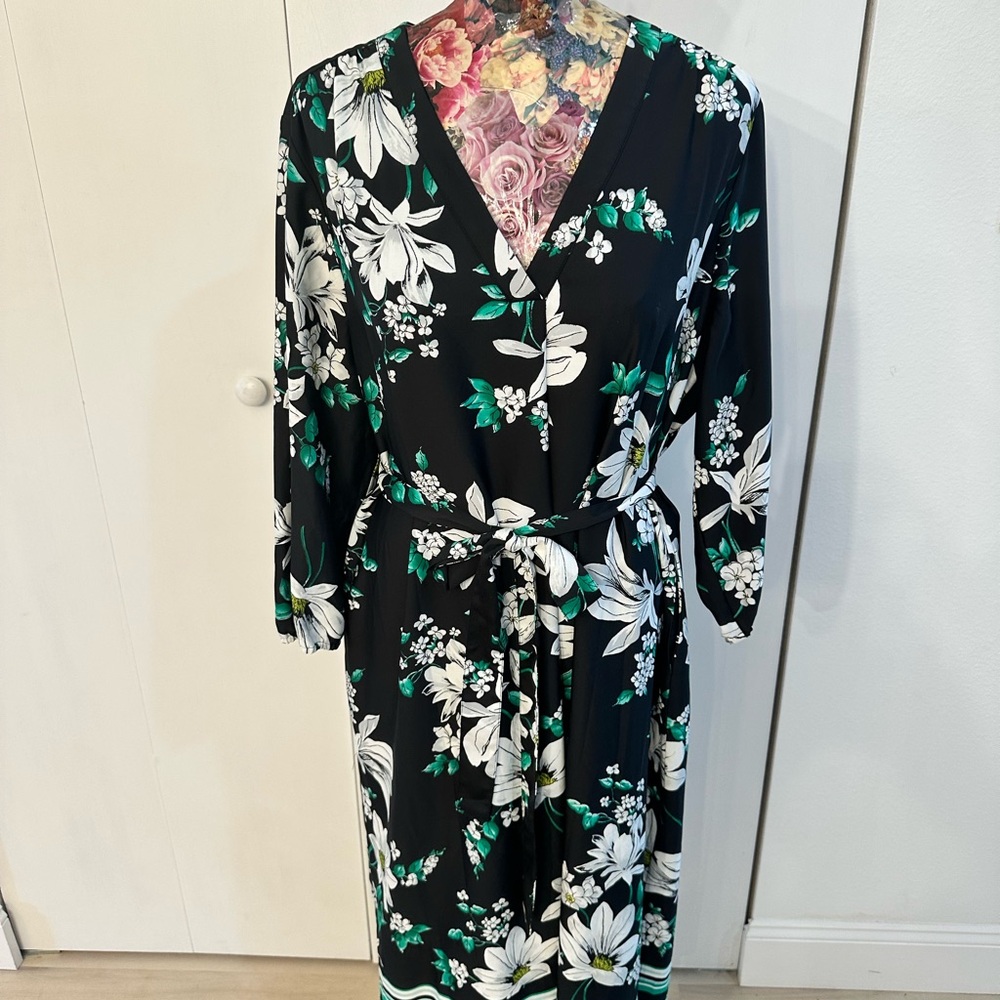 Jones New York Black Dress with White Floral Pattern